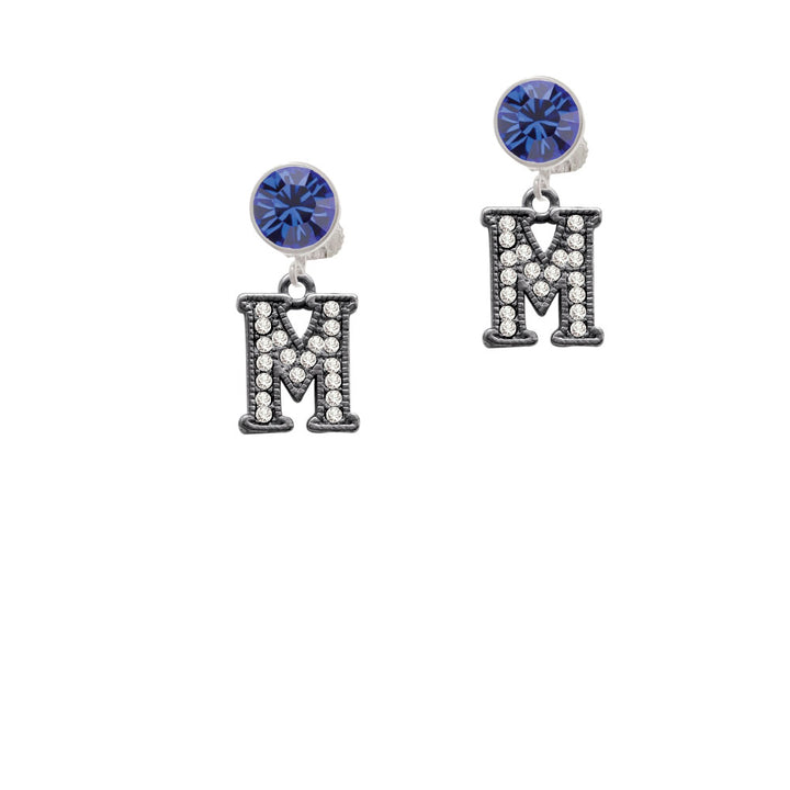 Crystal Black Initial - M - Beaded Border - Crystal Clip On Earrings Image 7