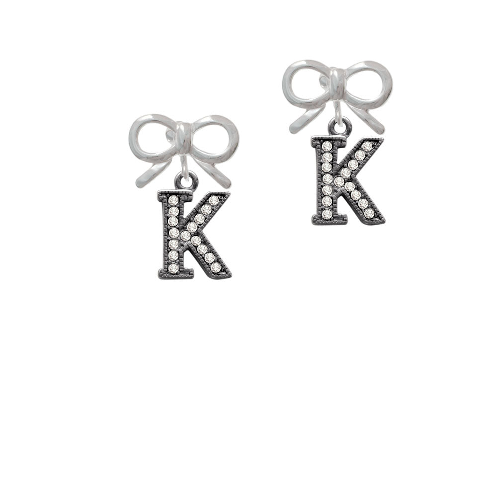 Crystal Black Initial - K - Beaded Border - Crystal Clip On Earrings Image 9