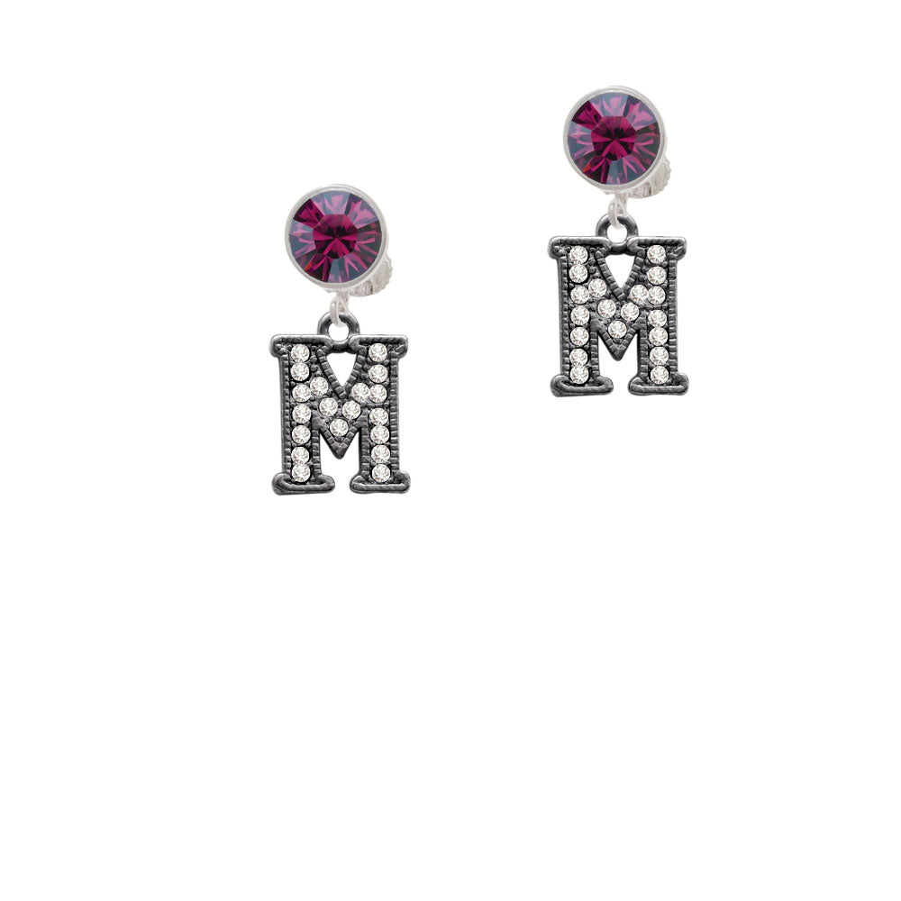 Crystal Black Initial - M - Beaded Border - Crystal Clip On Earrings Image 8