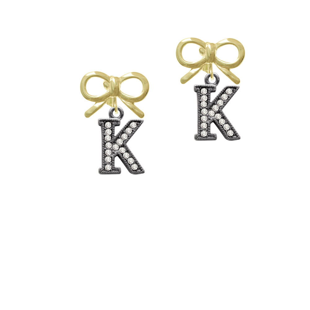 Crystal Black Initial - K - Beaded Border - Crystal Clip On Earrings Image 10