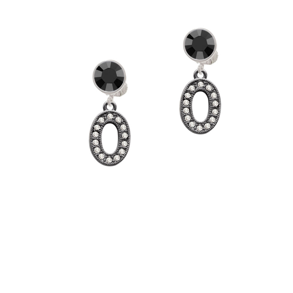 Crystal Black Initial - O - Beaded Border - Crystal Clip On Earrings Image 3