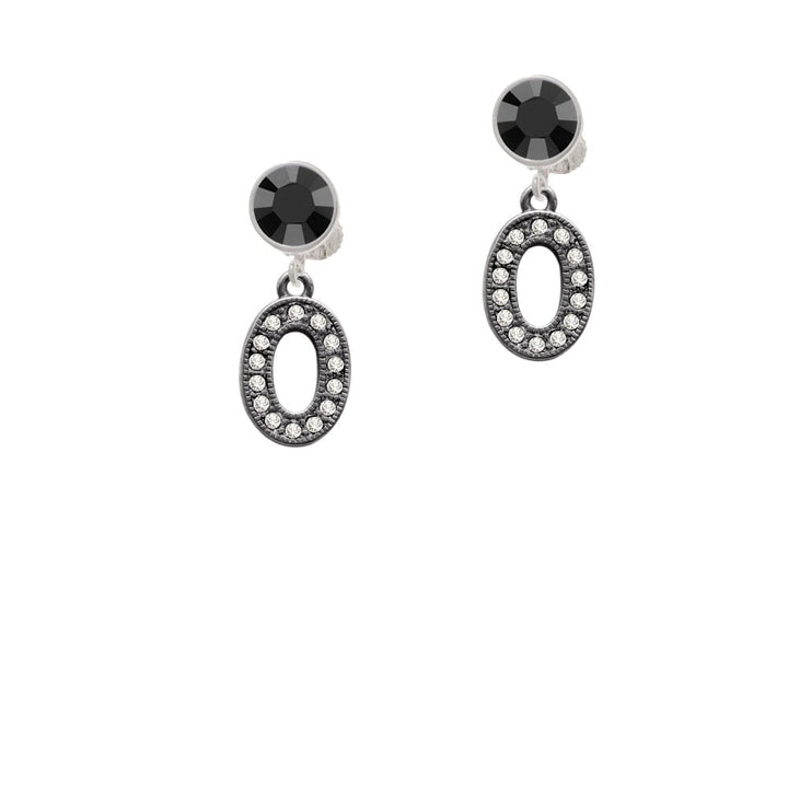 Crystal Black Initial - O - Beaded Border - Crystal Clip On Earrings Image 1