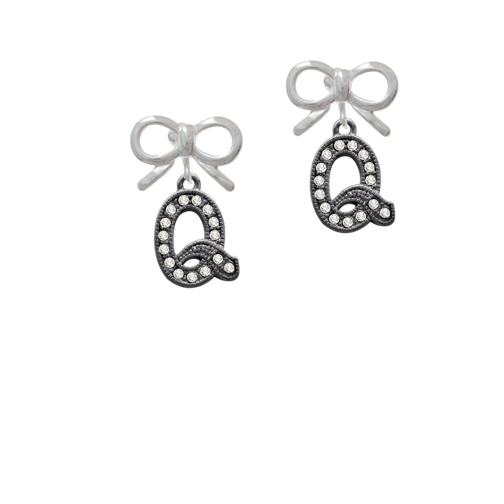 Crystal Black Initial - Q - Beaded Border - Crystal Clip On Earrings Image 9