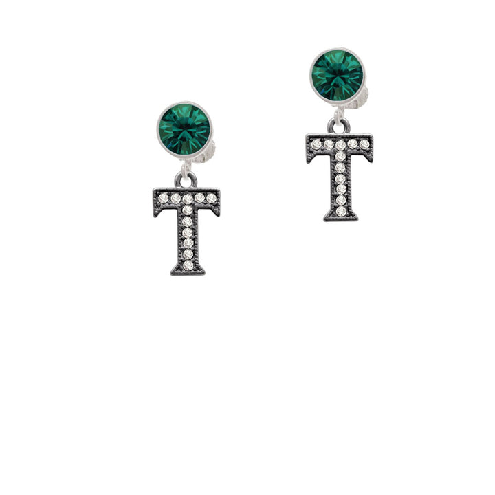 Crystal Black Initial - T - Beaded Border - Crystal Clip On Earrings Image 6