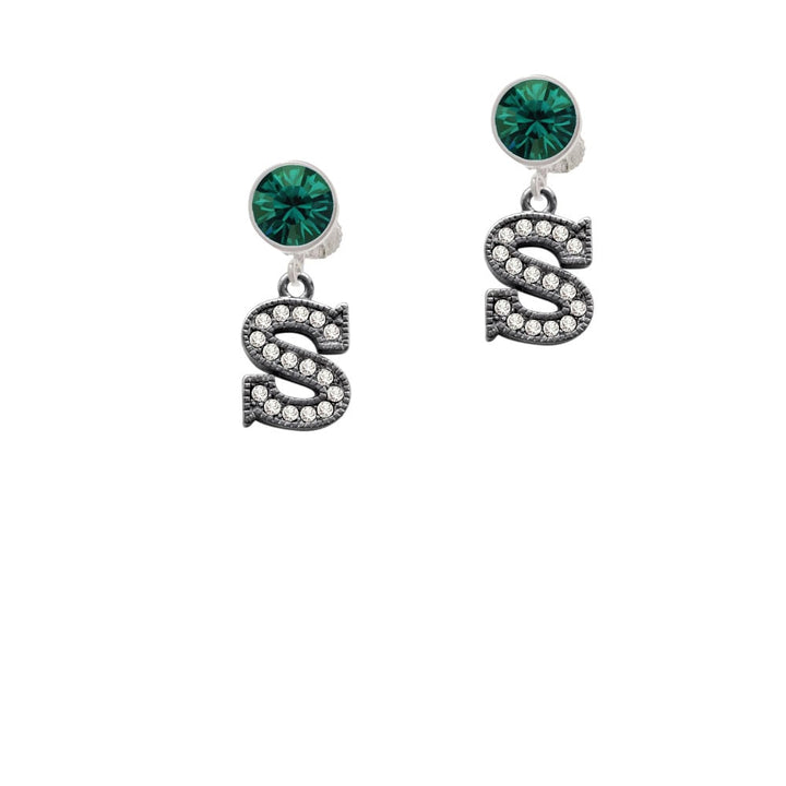 Crystal Black Initial - S - Beaded Border - Crystal Clip On Earrings Image 6