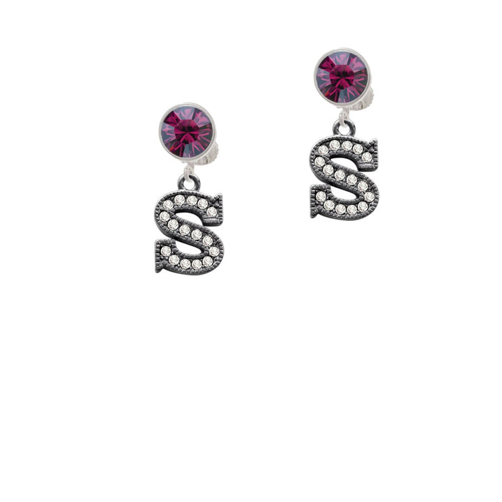 Crystal Black Initial - S - Beaded Border - Crystal Clip On Earrings Image 8