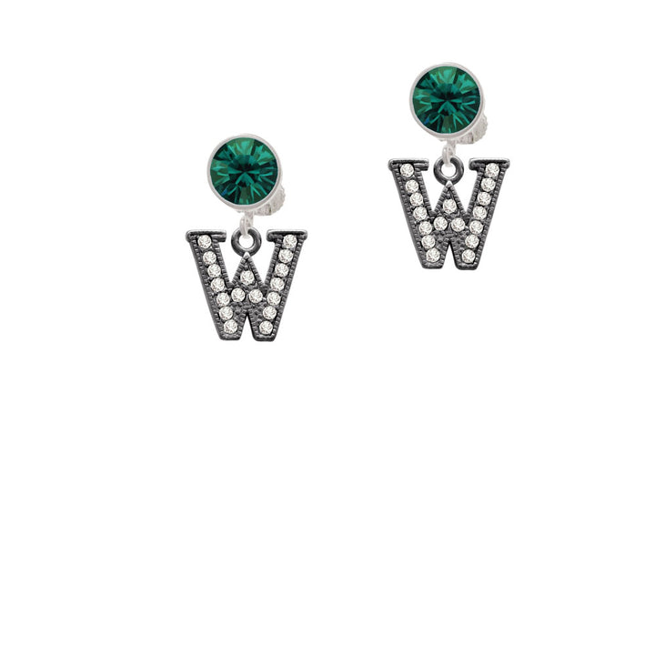 Crystal Black Initial - W - Beaded Border - Crystal Clip On Earrings Image 6