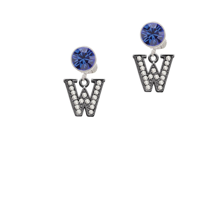 Crystal Black Initial - W - Beaded Border - Crystal Clip On Earrings Image 7