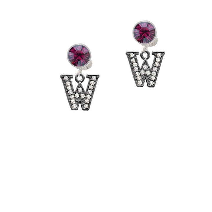 Crystal Black Initial - W - Beaded Border - Crystal Clip On Earrings Image 8