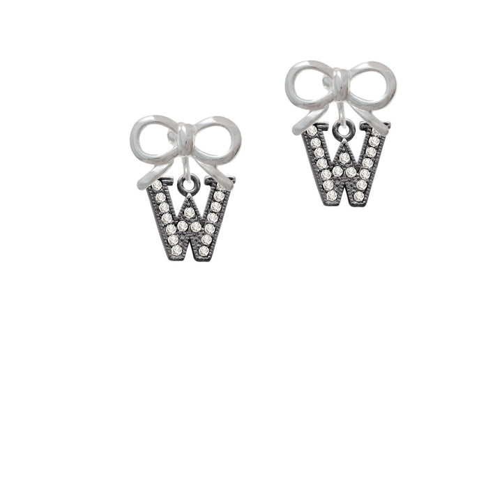 Crystal Black Initial - W - Beaded Border - Crystal Clip On Earrings Image 9