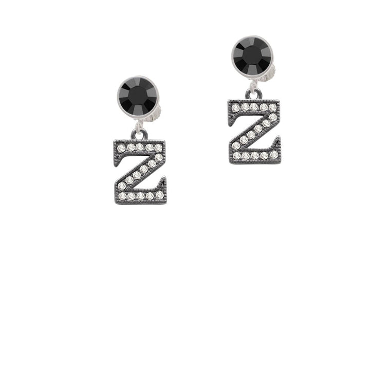 Crystal Black Initial - Z - Beaded Border - Crystal Clip On Earrings Image 3