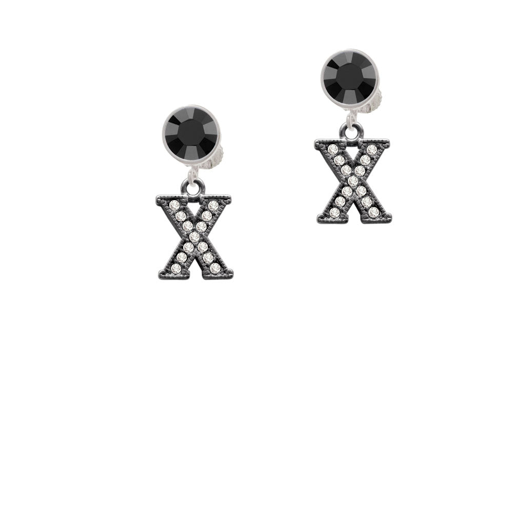 Crystal Black Initial - X - Beaded Border - Crystal Clip On Earrings Image 3