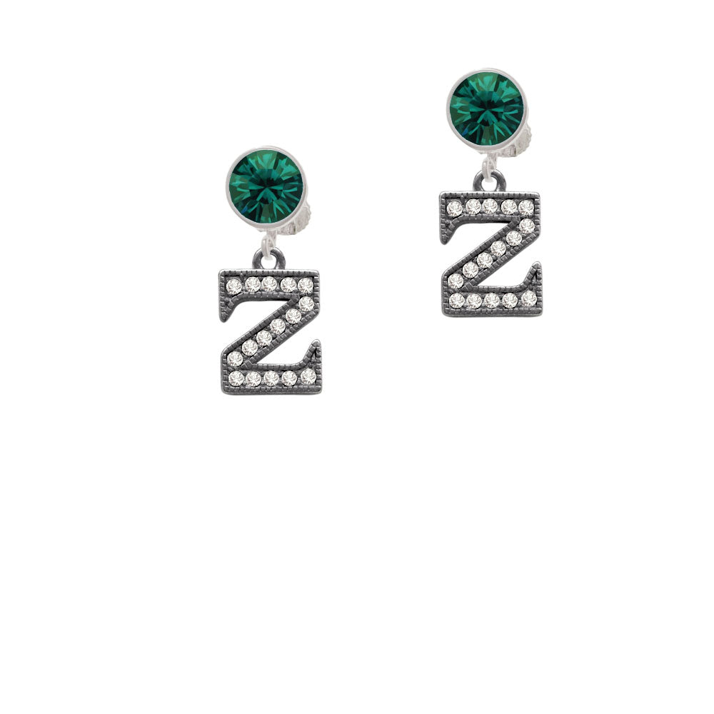 Crystal Black Initial - Z - Beaded Border - Crystal Clip On Earrings Image 6