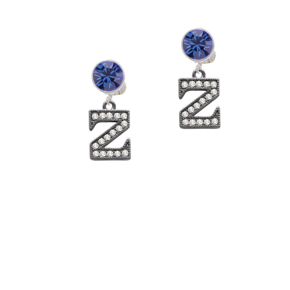 Crystal Black Initial - Z - Beaded Border - Crystal Clip On Earrings Image 7