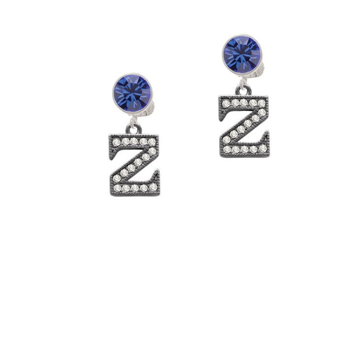 Crystal Black Initial - Z - Beaded Border - Crystal Clip On Earrings Image 1