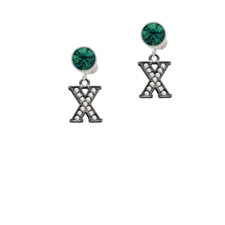 Crystal Black Initial - X - Beaded Border - Crystal Clip On Earrings Image 6