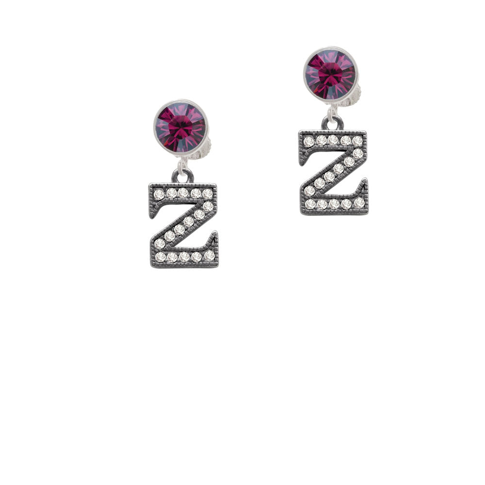 Crystal Black Initial - Z - Beaded Border - Crystal Clip On Earrings Image 8