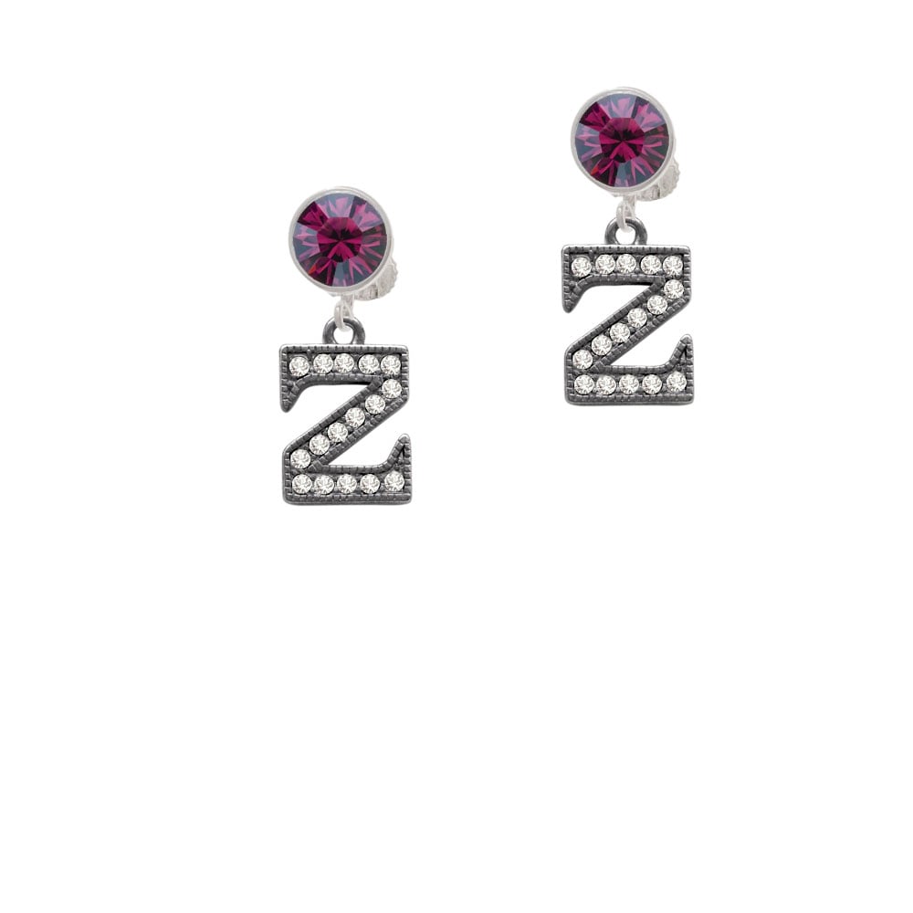 Crystal Black Initial - Z - Beaded Border - Crystal Clip On Earrings Image 1