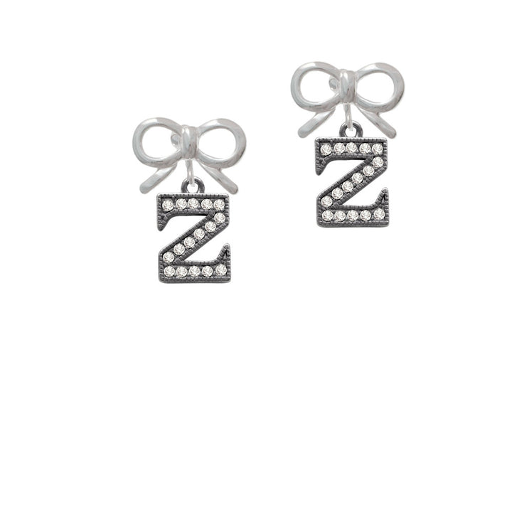 Crystal Black Initial - Z - Beaded Border - Crystal Clip On Earrings Image 9