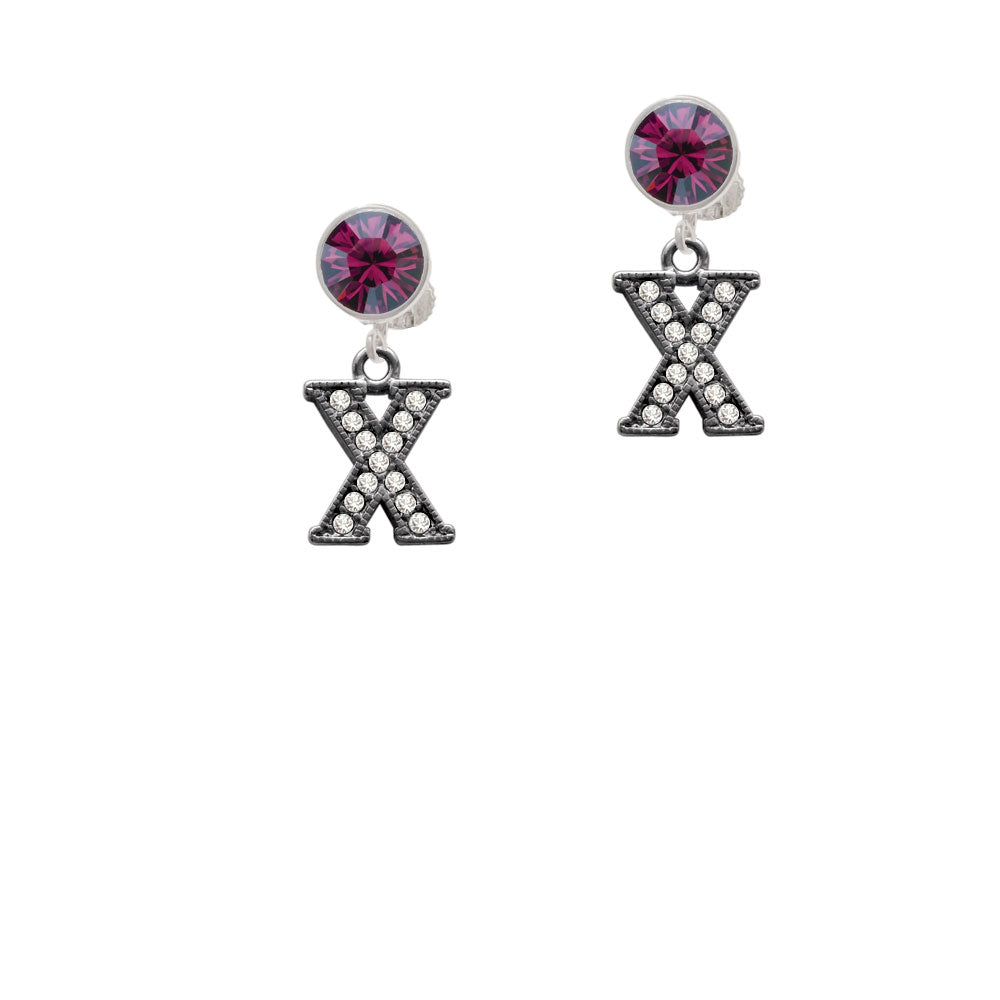 Crystal Black Initial - X - Beaded Border - Crystal Clip On Earrings Image 8