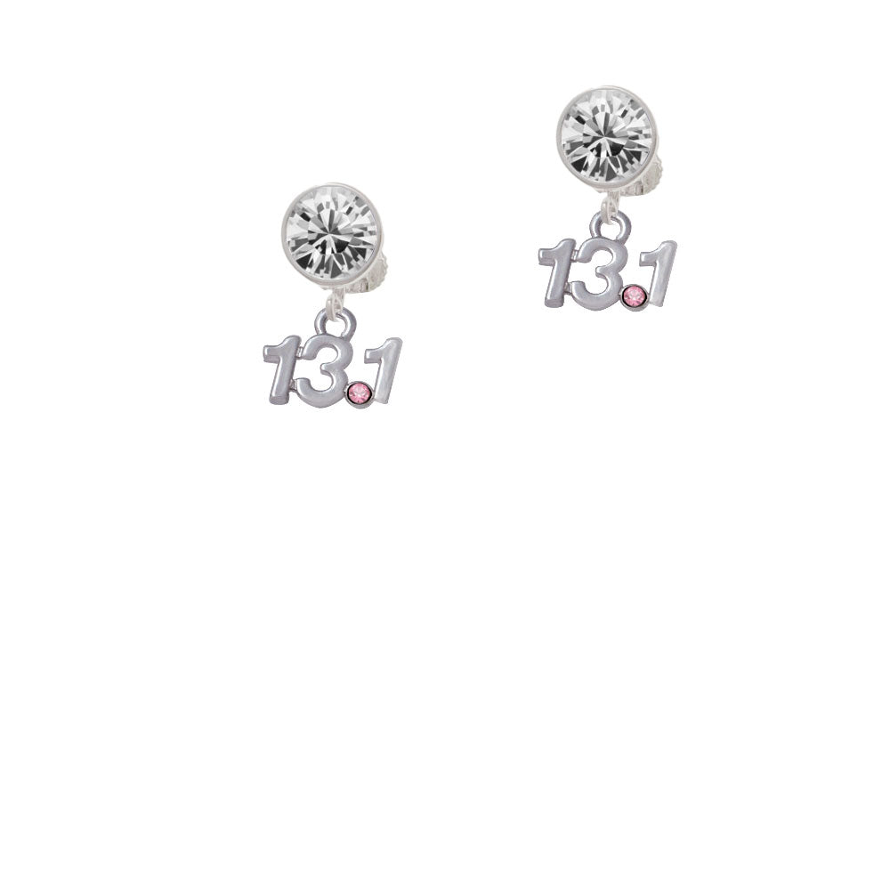 Half Marathon - 13.1 with Pink Crystal Crystal Clip On Earrings Image 2