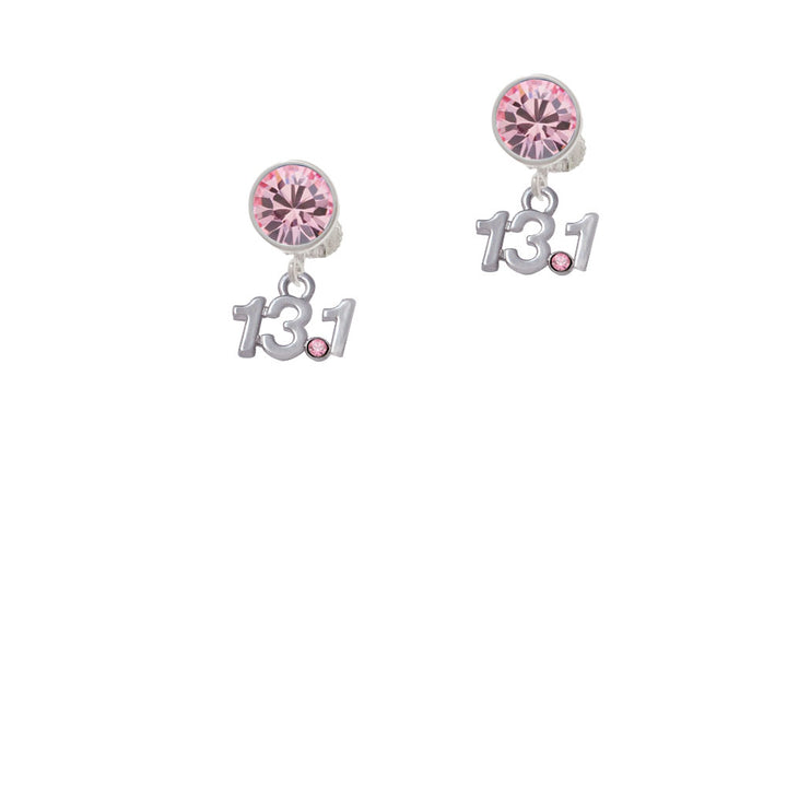 Half Marathon - 13.1 with Pink Crystal Crystal Clip On Earrings Image 4