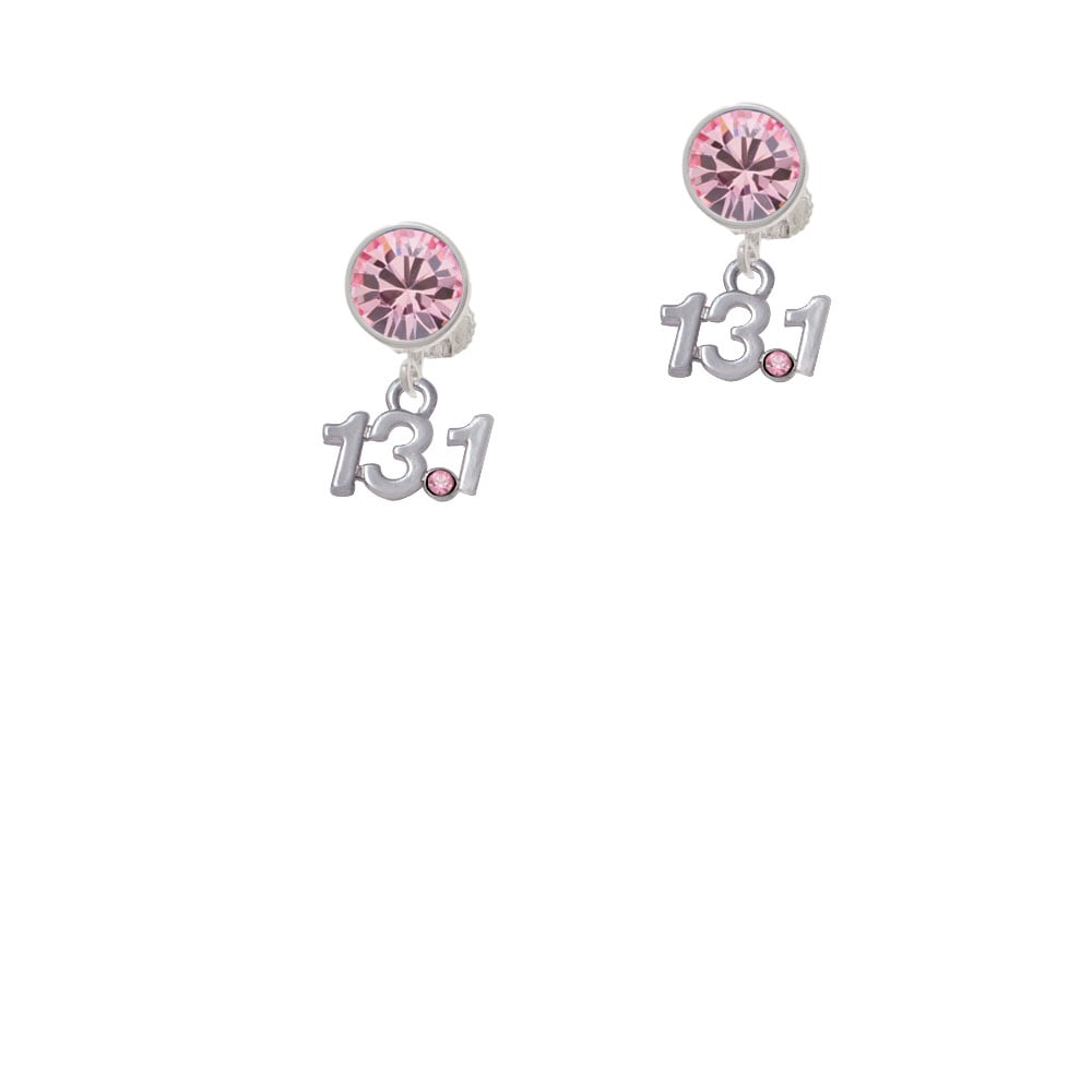 Half Marathon - 13.1 with Pink Crystal Crystal Clip On Earrings Image 1