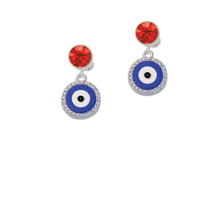 Large Blue Evil Eye with AB Crystal Border Crystal Clip On Earrings Image 4