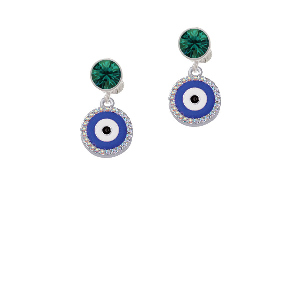 Large Blue Evil Eye with AB Crystal Border Crystal Clip On Earrings Image 6