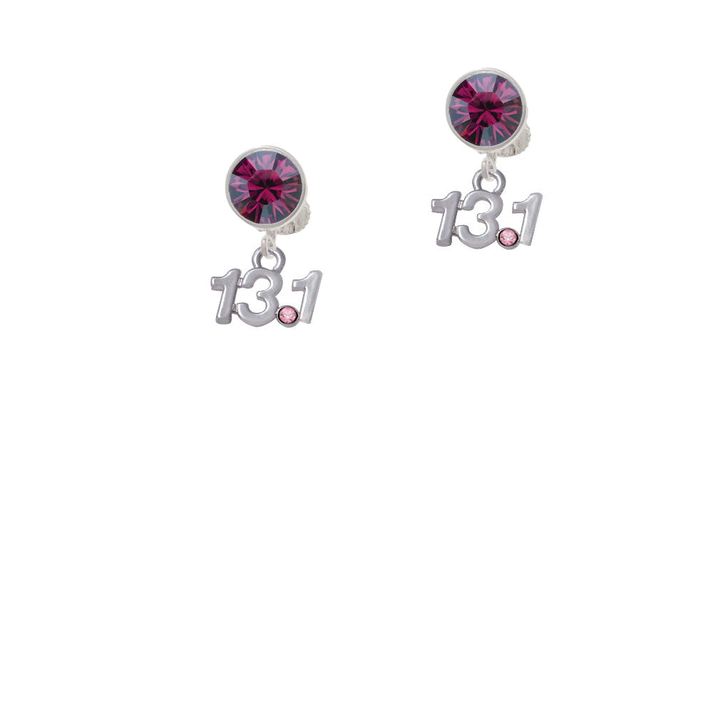 Half Marathon - 13.1 with Pink Crystal Crystal Clip On Earrings Image 8