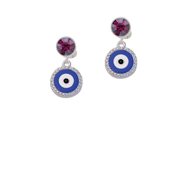 Large Blue Evil Eye with AB Crystal Border Crystal Clip On Earrings Image 8