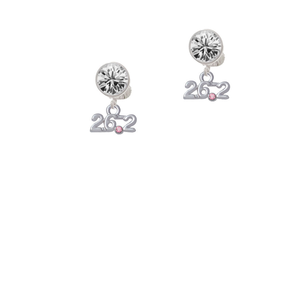 Marathon - 26.2 with Pink Crystal Crystal Clip On Earrings Image 2