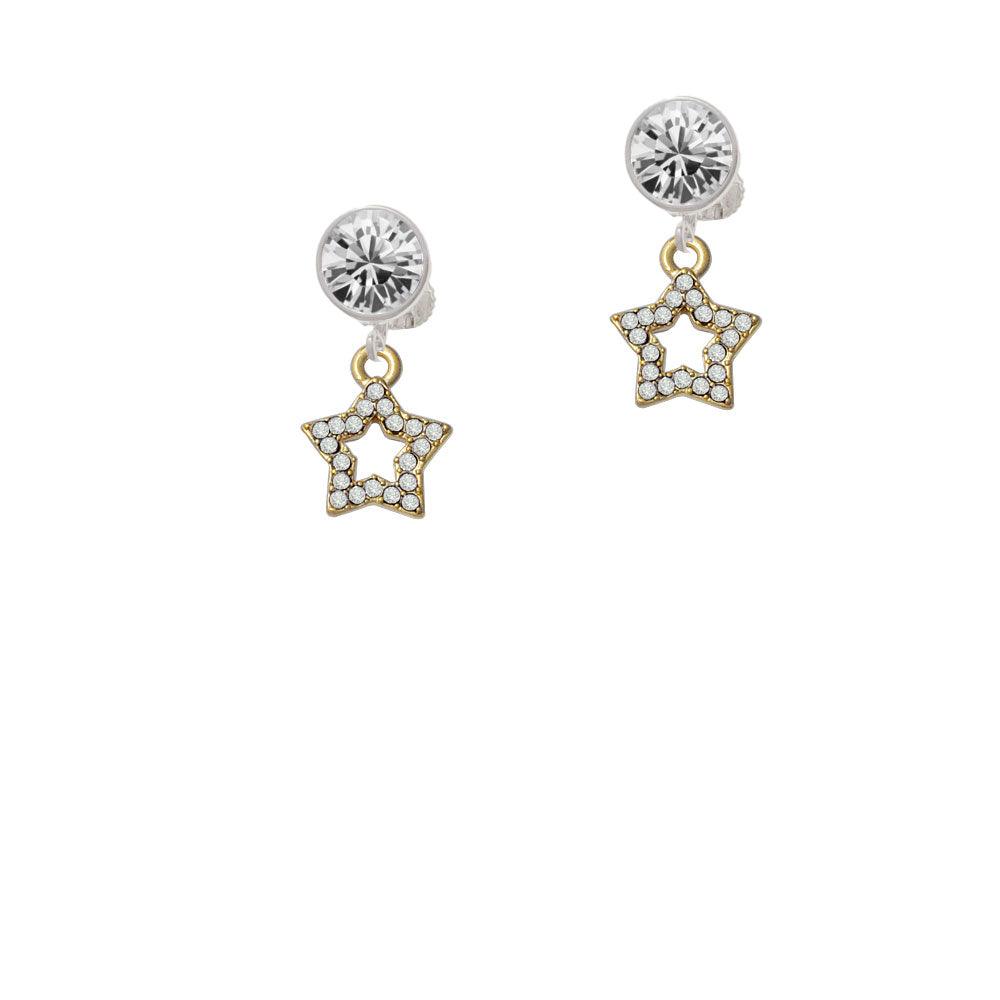 Open Gold Tone Star with Clear Crystals Crystal Clip On Earrings Image 2