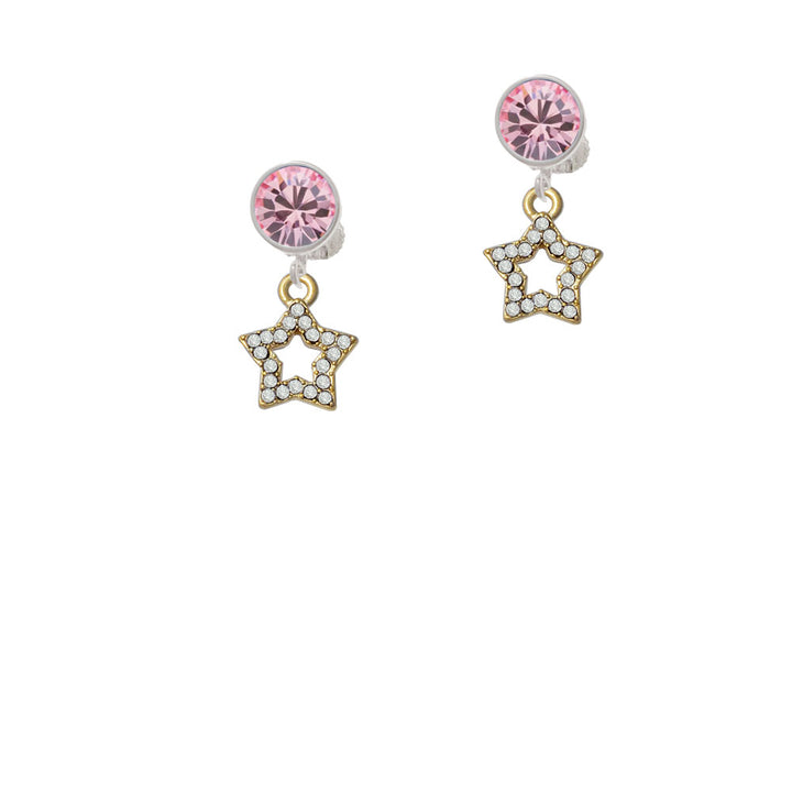 Open Gold Tone Star with Clear Crystals Crystal Clip On Earrings Image 4