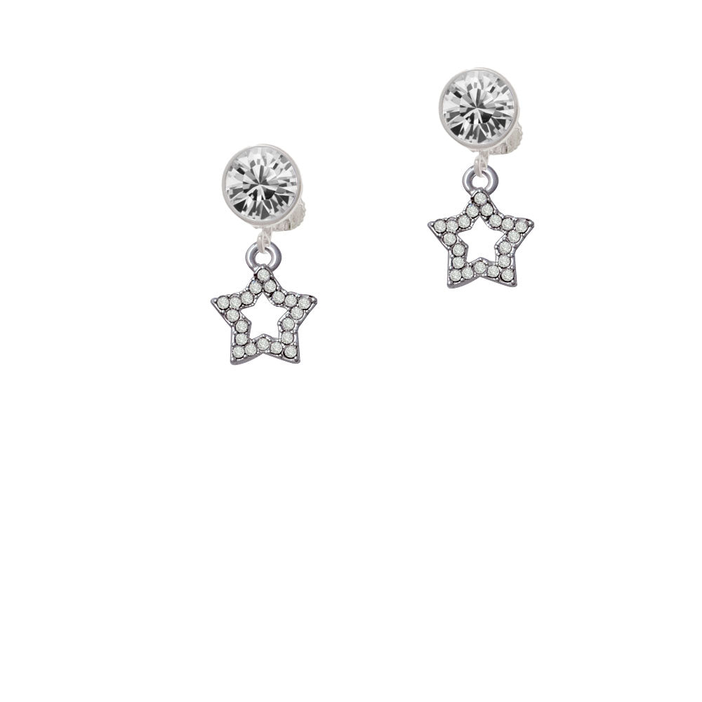 Open Star with Clear Crystals Crystal Clip On Earrings Image 2