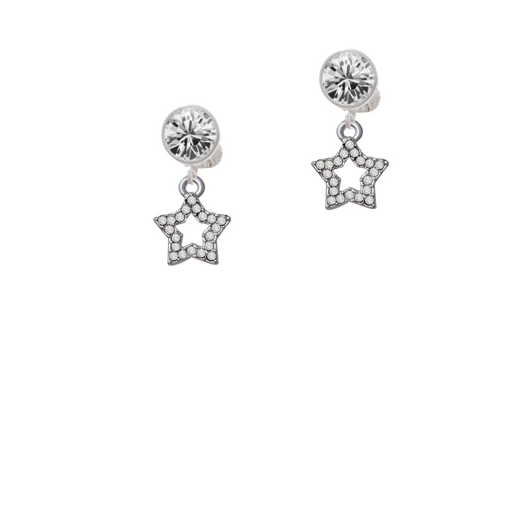 Open Star with Clear Crystals Crystal Clip On Earrings Image 1