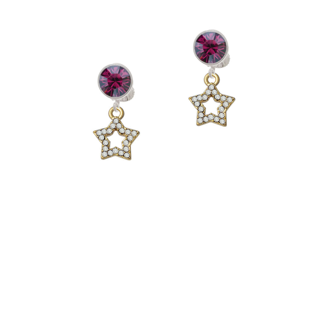 Open Gold Tone Star with Clear Crystals Crystal Clip On Earrings Image 8