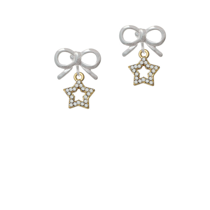 Open Gold Tone Star with Clear Crystals Crystal Clip On Earrings Image 9