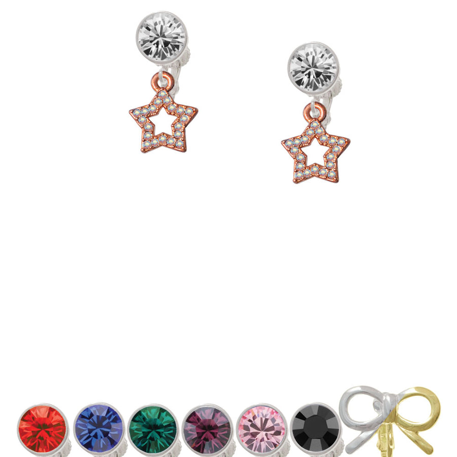 Open Rose Gold Tone Star with Clear AB Crystals Crystal Clip On Earrings Image 1