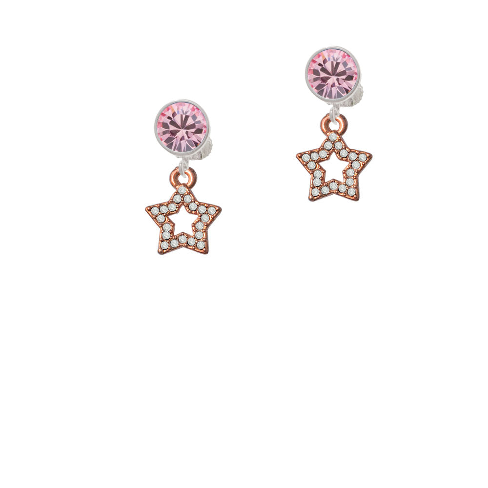 Open Rose Gold Tone Star with Clear Crystals Crystal Clip On Earrings Image 4