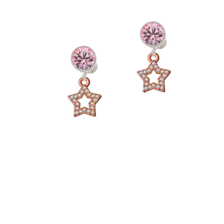 Open Rose Gold Tone Star with Clear AB Crystals Crystal Clip On Earrings Image 1