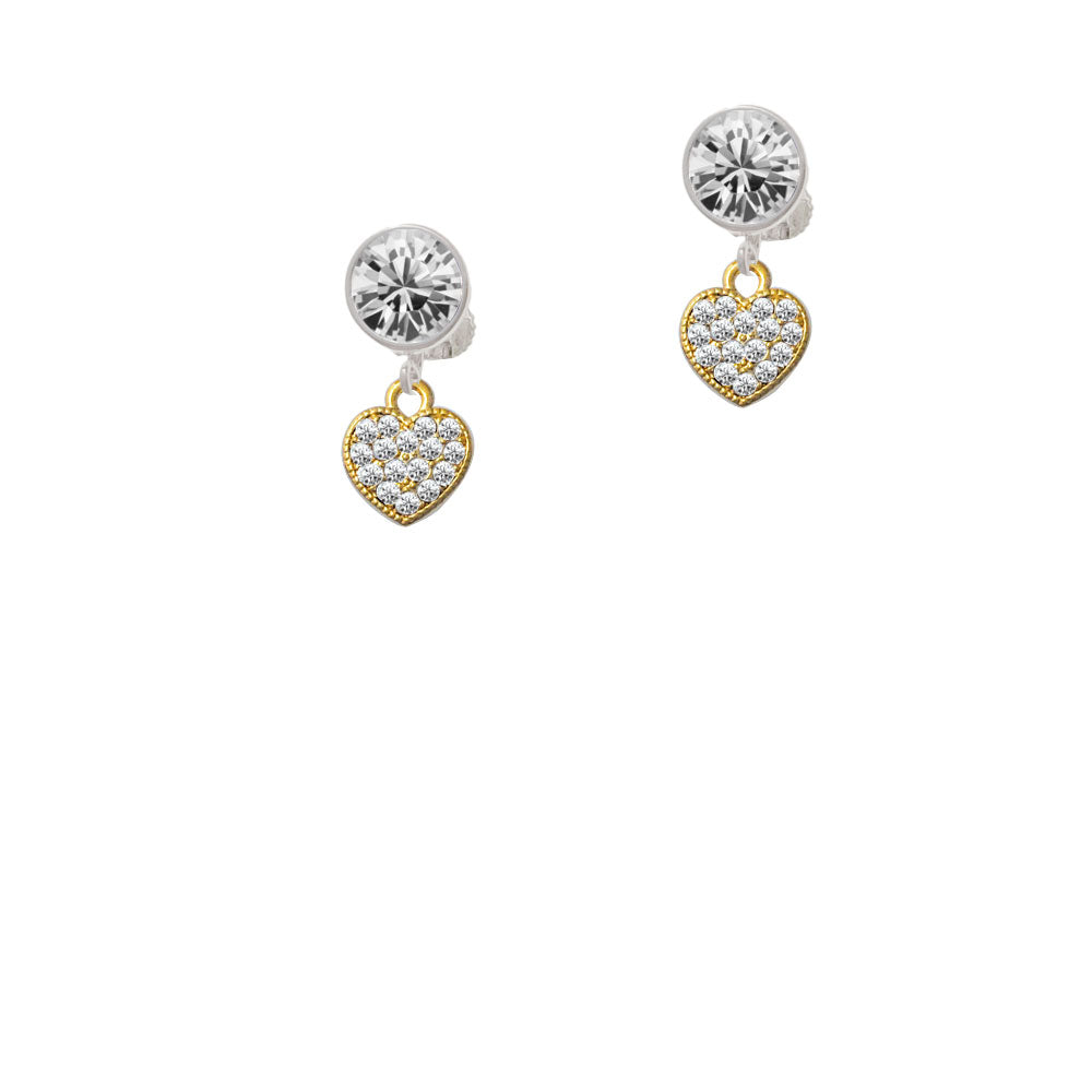 Small Gold Tone Heart with Clear Crystals Crystal Clip On Earrings Image 2