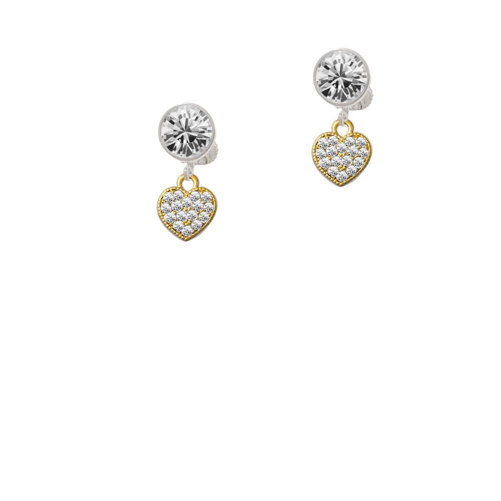 Small Gold Tone Heart with Clear Crystals Crystal Clip On Earrings Image 1