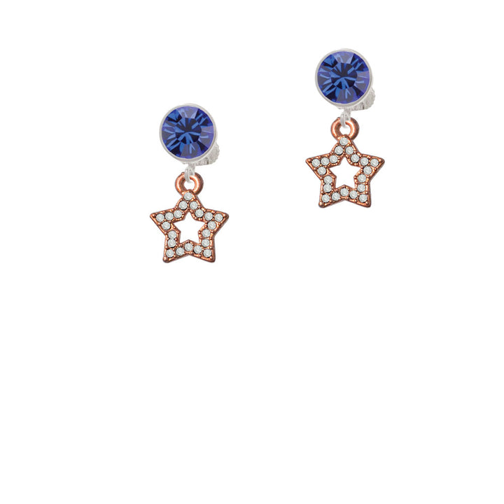 Open Rose Gold Tone Star with Clear Crystals Crystal Clip On Earrings Image 7