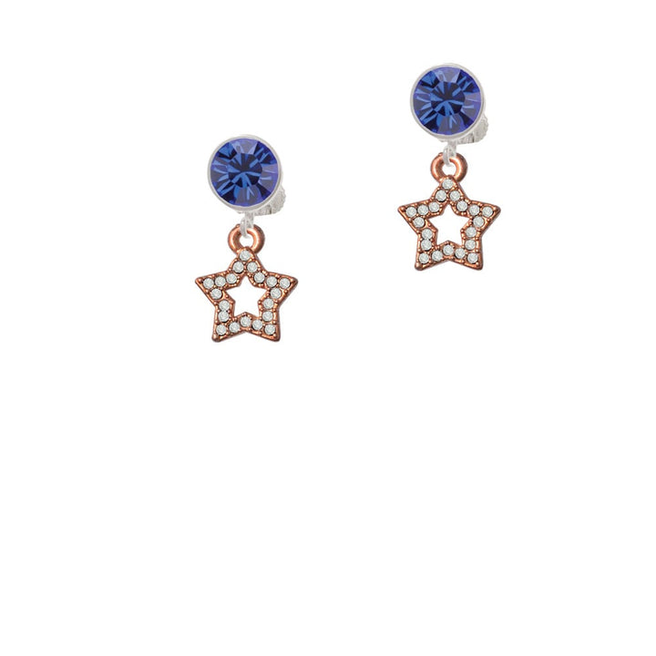 Open Rose Gold Tone Star with Clear Crystals Crystal Clip On Earrings Image 1