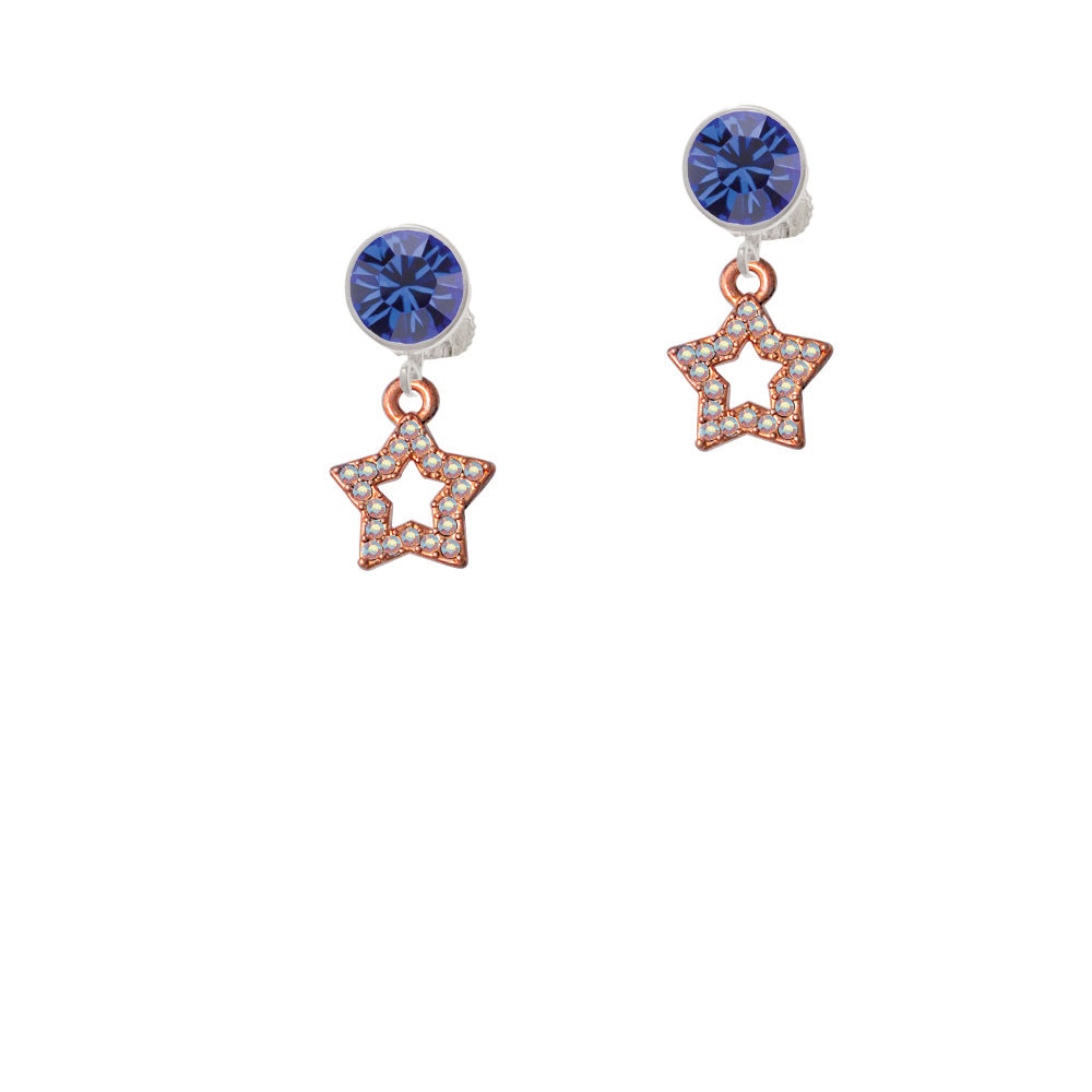 Open Rose Gold Tone Star with Clear AB Crystals Crystal Clip On Earrings Image 7