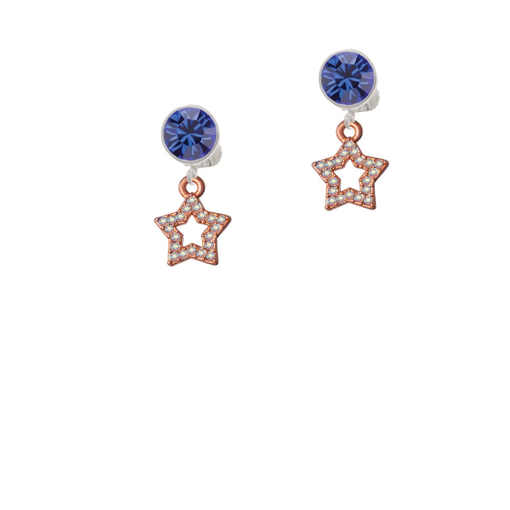 Open Rose Gold Tone Star with Clear AB Crystals Crystal Clip On Earrings Image 1