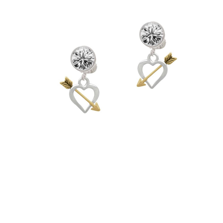 Open Heart with Gold Tone Arrow Crystal Clip On Earrings Image 1