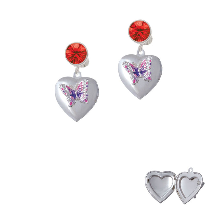 Pink and Purple Butterfly Locket Crystal Clip On Earrings Image 1