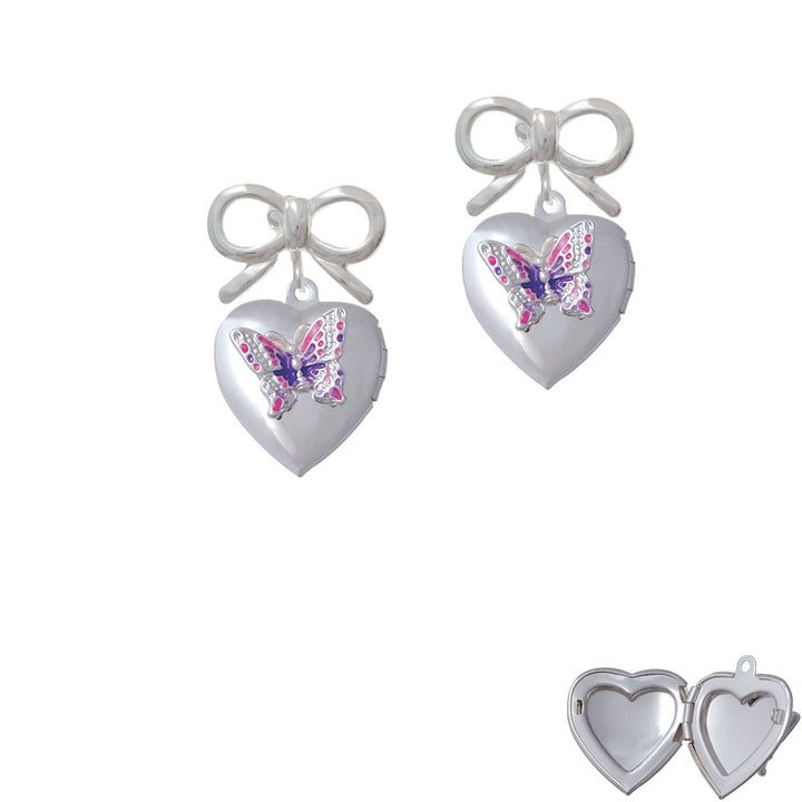 Pink and Purple Butterfly Locket Crystal Clip On Earrings Image 9